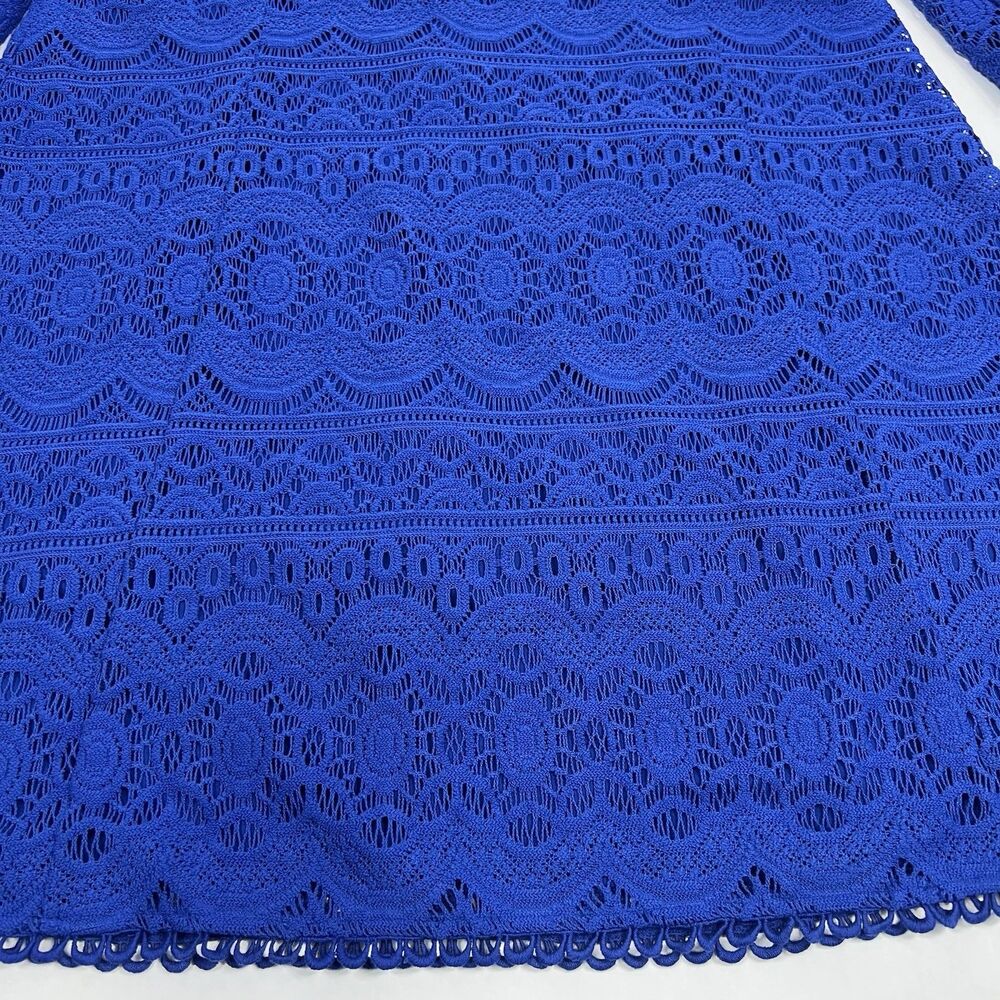 Chico’s 3 Cobalt Blue Crochet Lace 3/4 Sleeve  Knee Length Shift Dress Womens 16 - Picture 6 of 11
